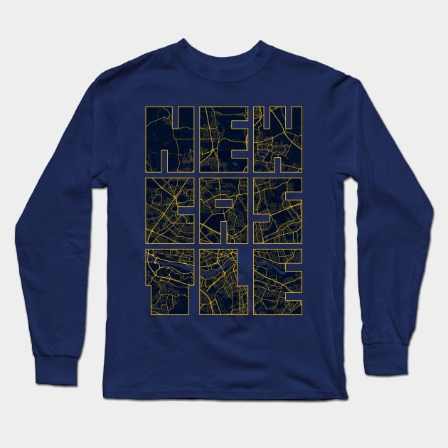 Newcastle upon Tyne, England City Map Typography - Gold Art Deco Long Sleeve T-Shirt by deMAP Studio